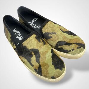 Sam Edelman Sneaker Shoes Women's Size 8M Green Camo Slip On Calf Hair Fashion